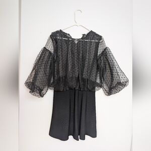 Zara Black Sheer Polka Dot Overlay Top